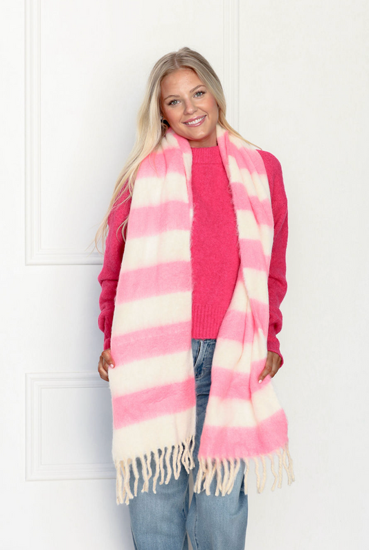 Pink Striped Color Block Scarf