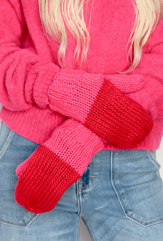 Red/Pink Color Block Knit Mittens