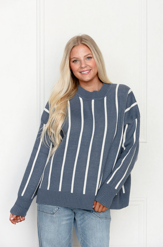 Blue Striped Pullover Sweater