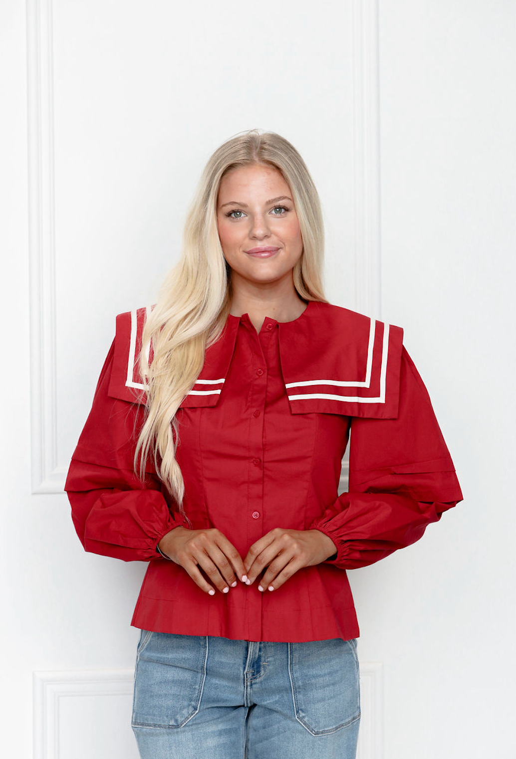 Red Nautical Collar Blouse