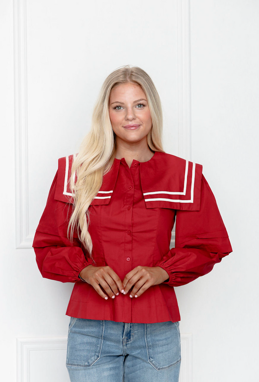 Red Nautical Collar Blouse