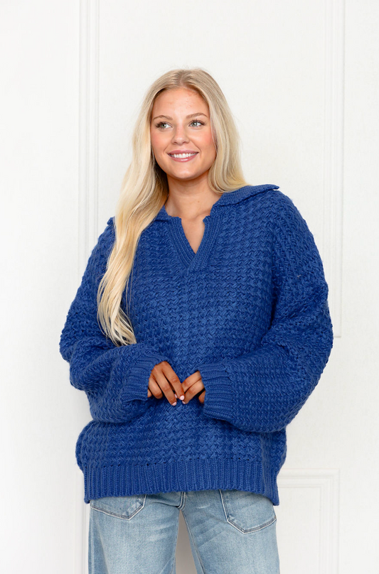 Boxy Collared Sweater Cobalt