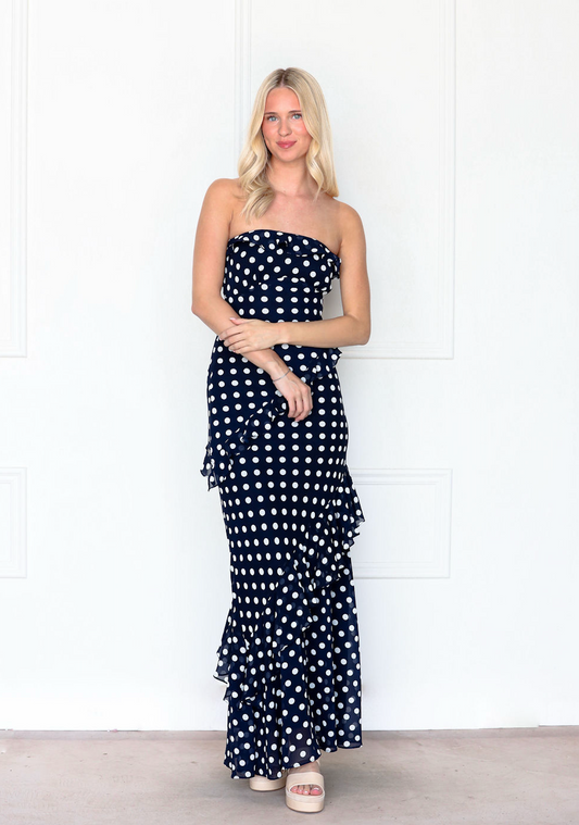 Navy Polka Dot Maxi Dress