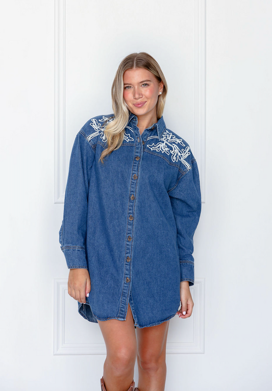 Embroidered Western Shirt Dress
