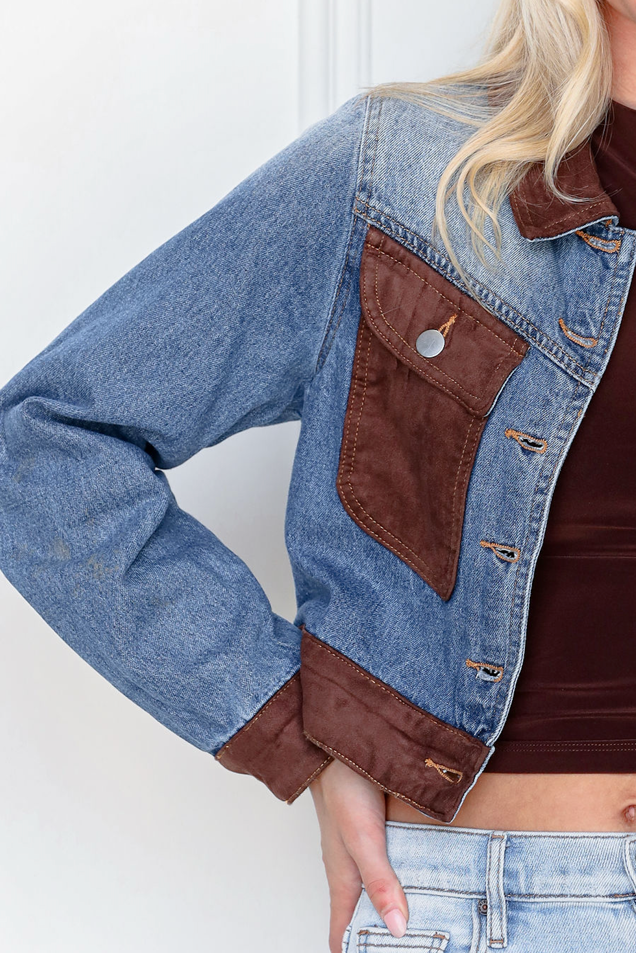 Suede Contrast Denim Jacket