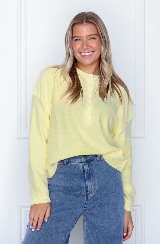 Henley Button Up Sweater Yellow