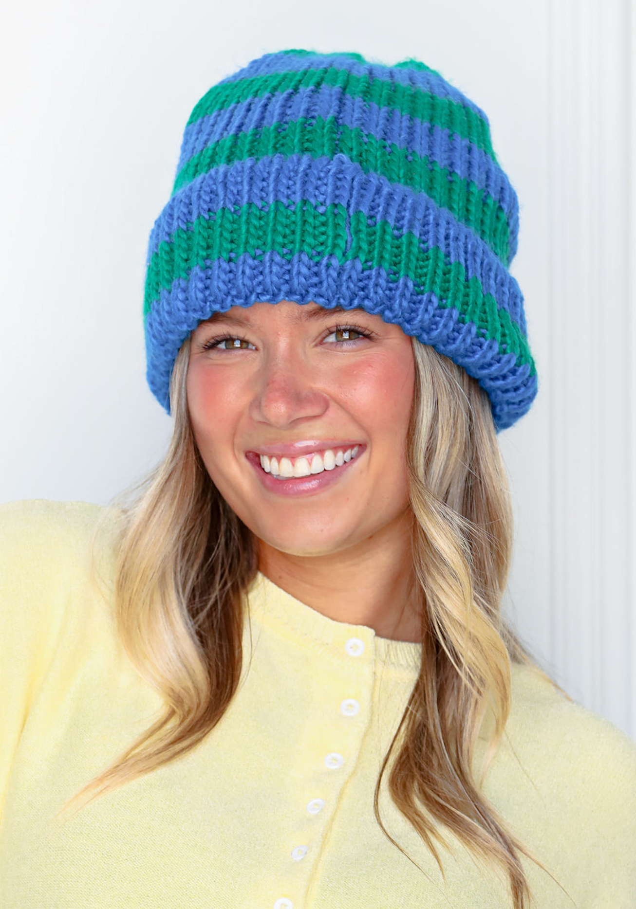 Blue/Green Striped Knit Beanie