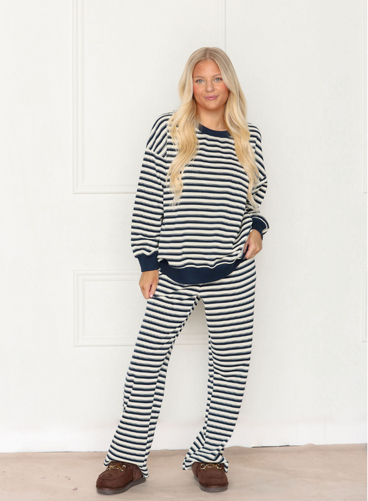 Navy Stripe Crew Neck & Pants Set of 2