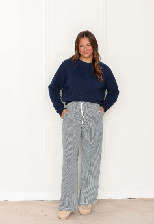 Navy Pinstripe Pants