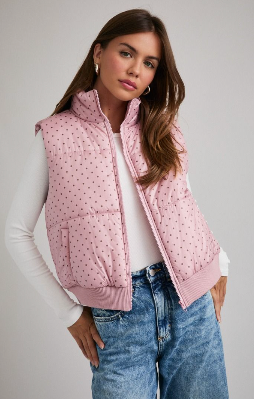 Pink Polka Dot Puffer Vest