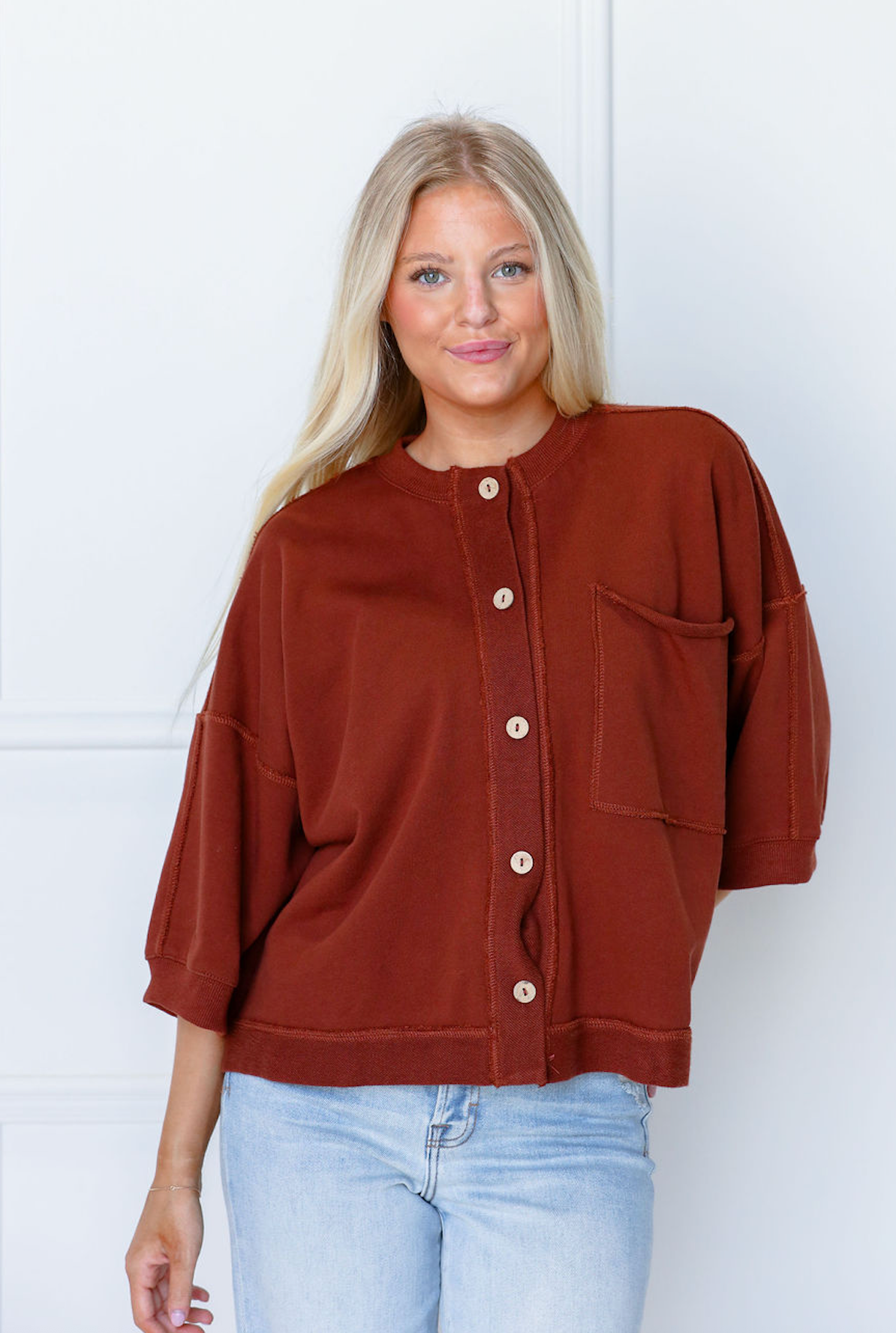 Button Down Terry Cardigan Brown