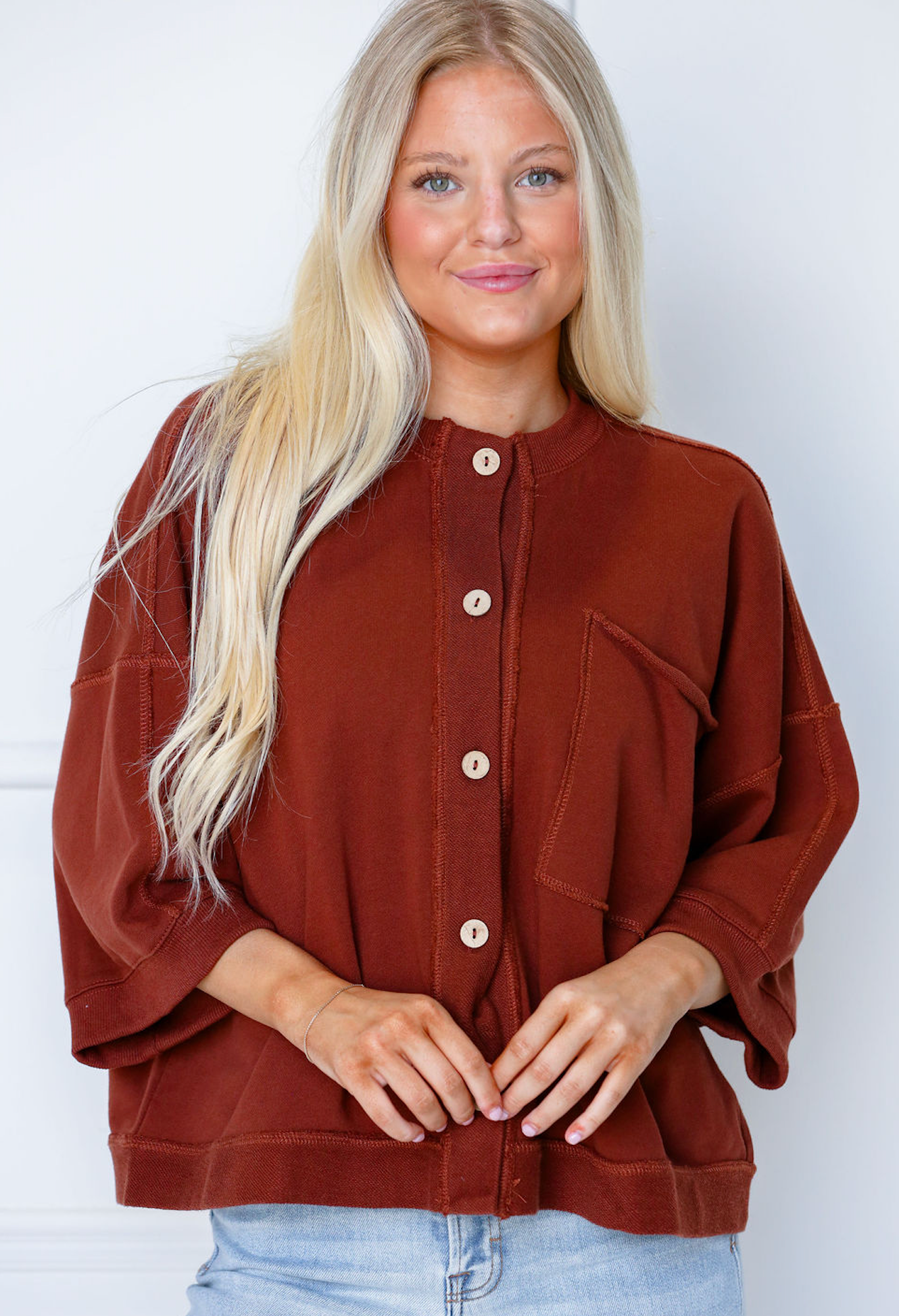 Button Down Terry Cardigan Brown