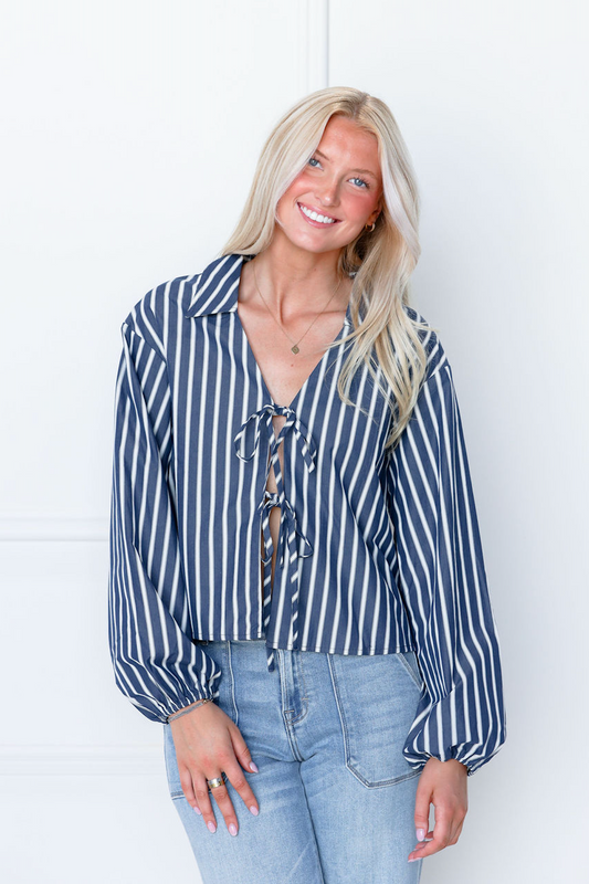 Navy/White Stripe Tie Top