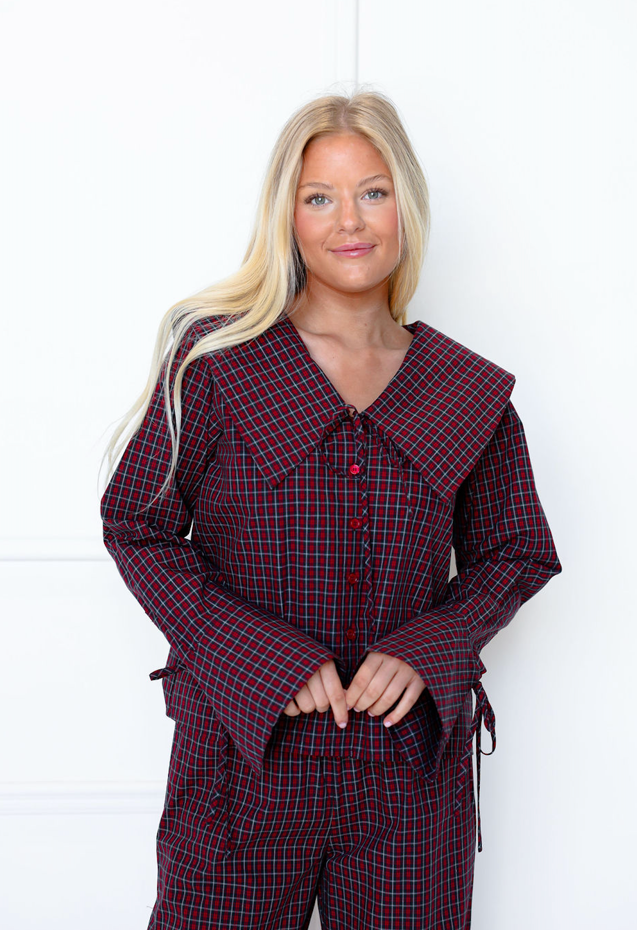 Red Checker Big Collar Top