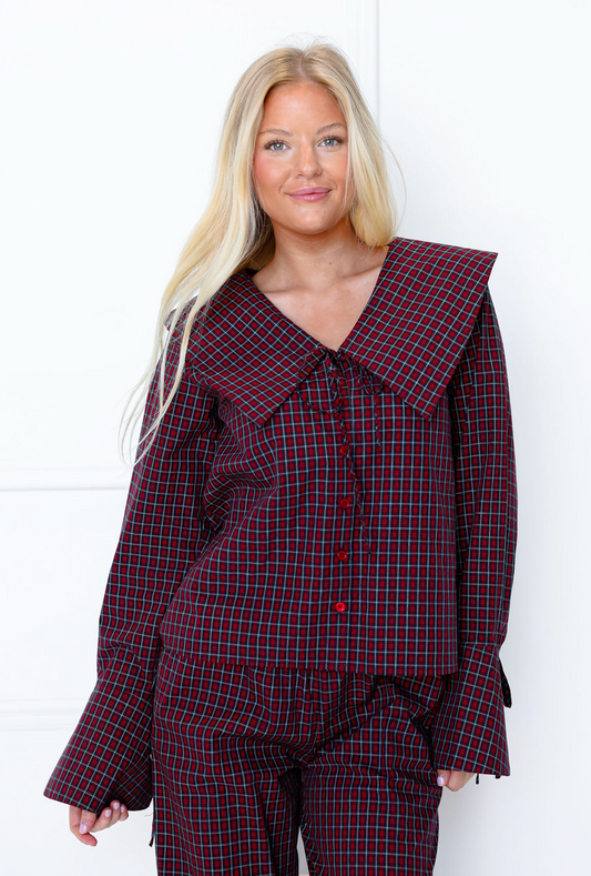 Red Checker Big Collar Top