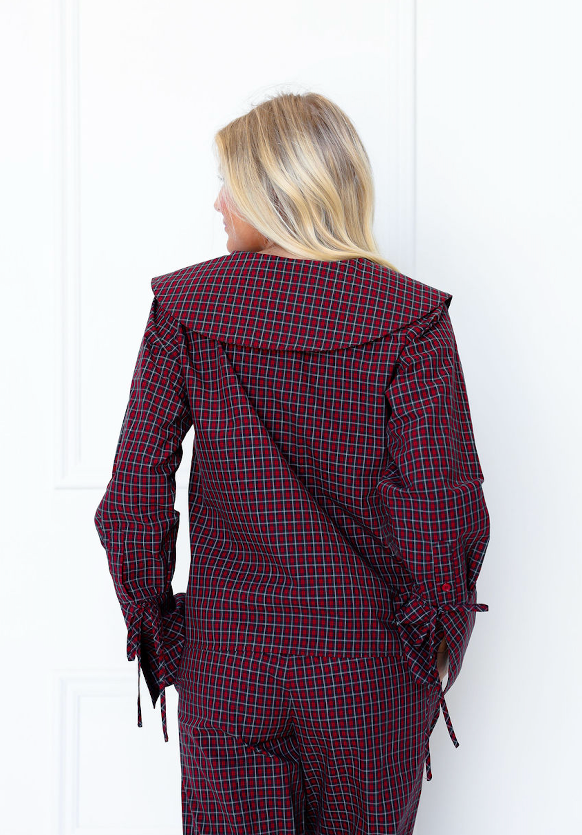 Red Checker Big Collar Top