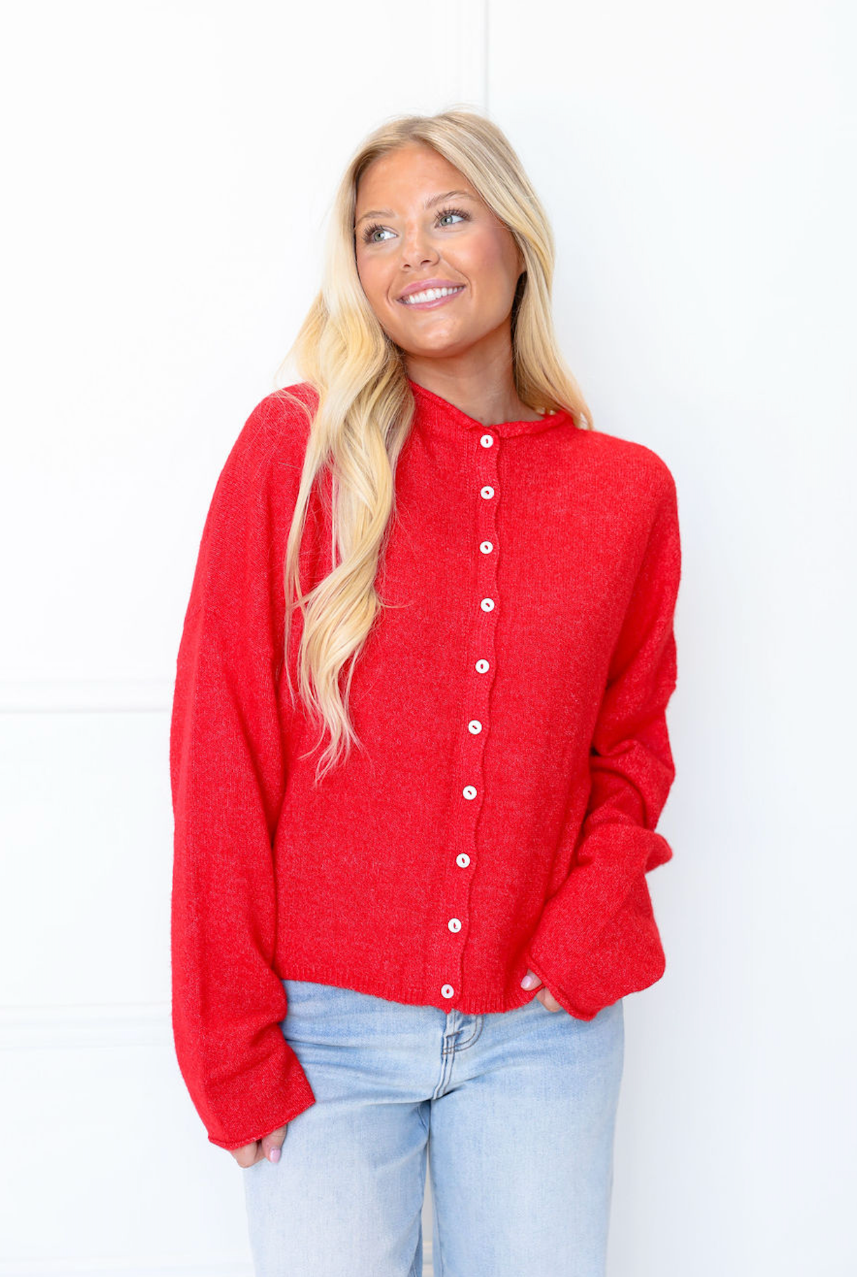 Red Button Up Sweater