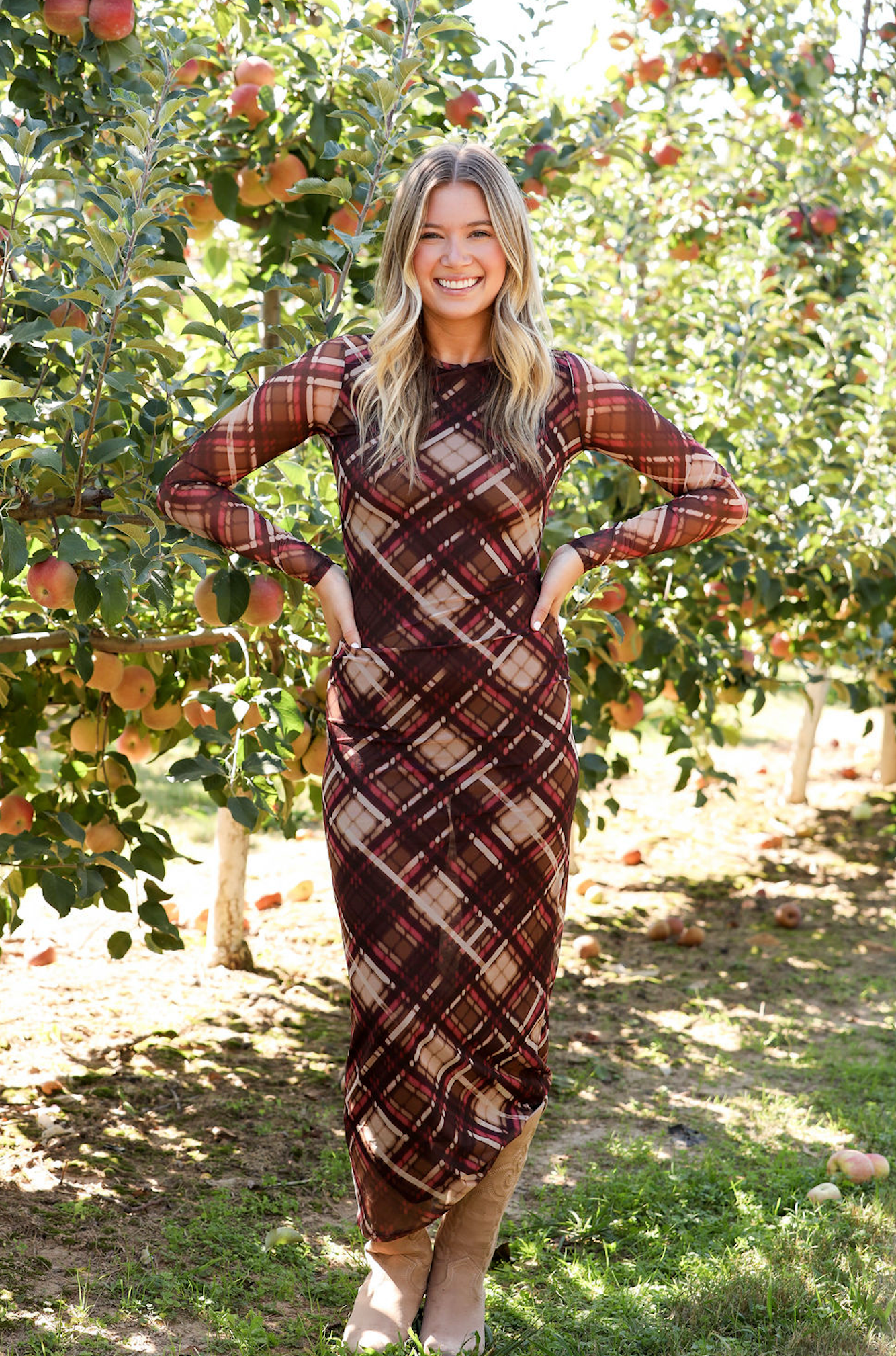 Paula Checkered Mesh Maxi Dress