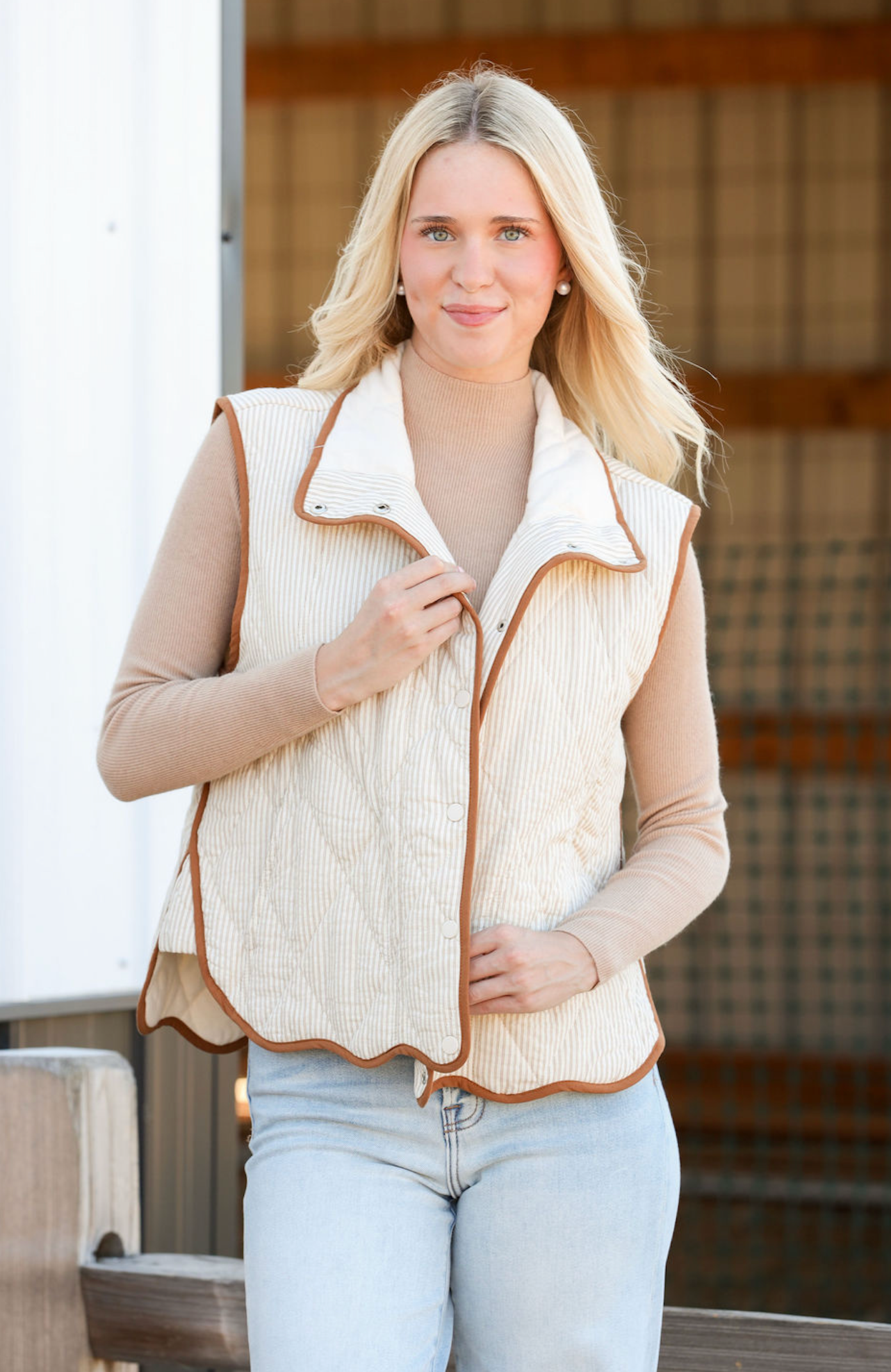 Contrast Striped Button Up Vest