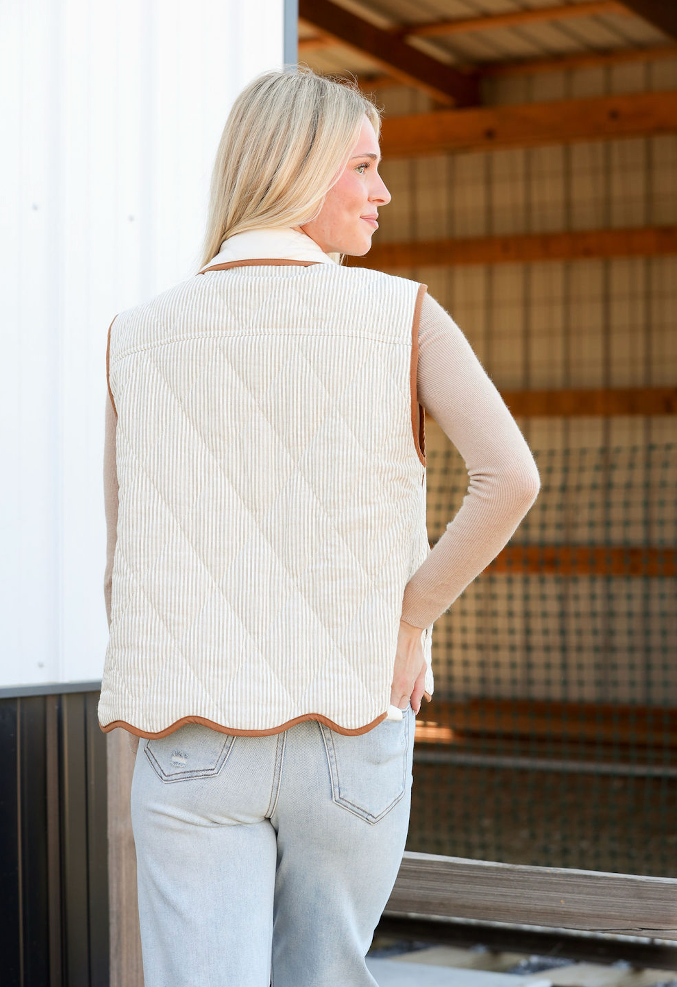 Contrast Striped Button Up Vest