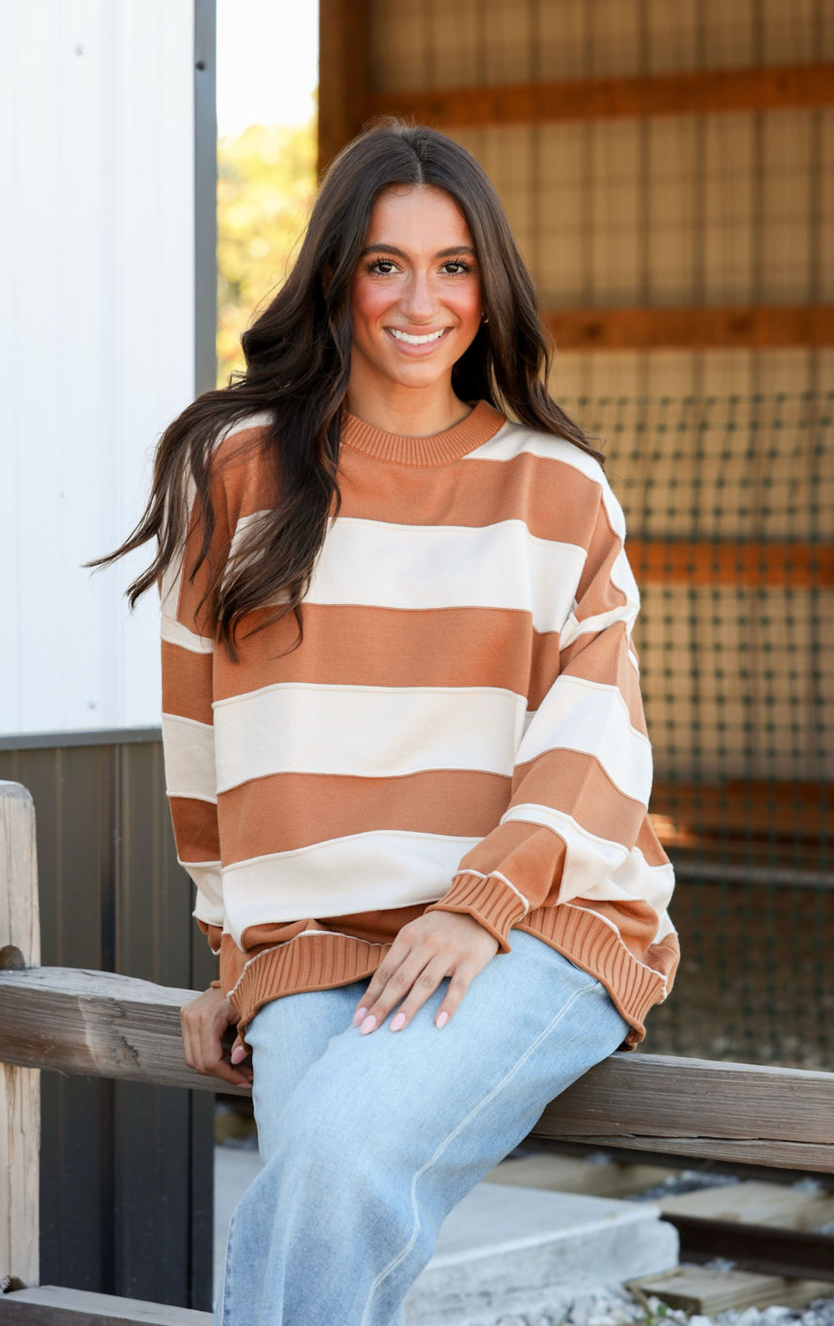 Camel Stripe Sweater Top