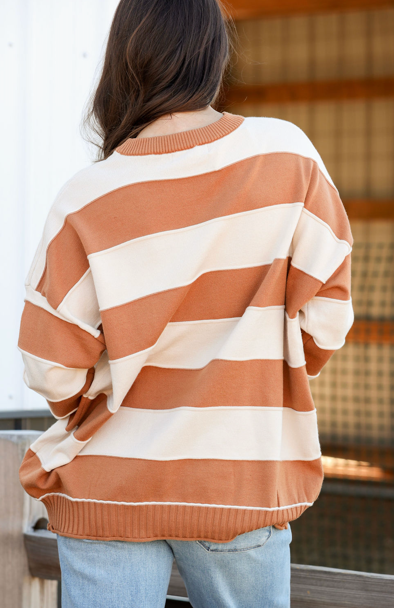 Camel Stripe Sweater Top