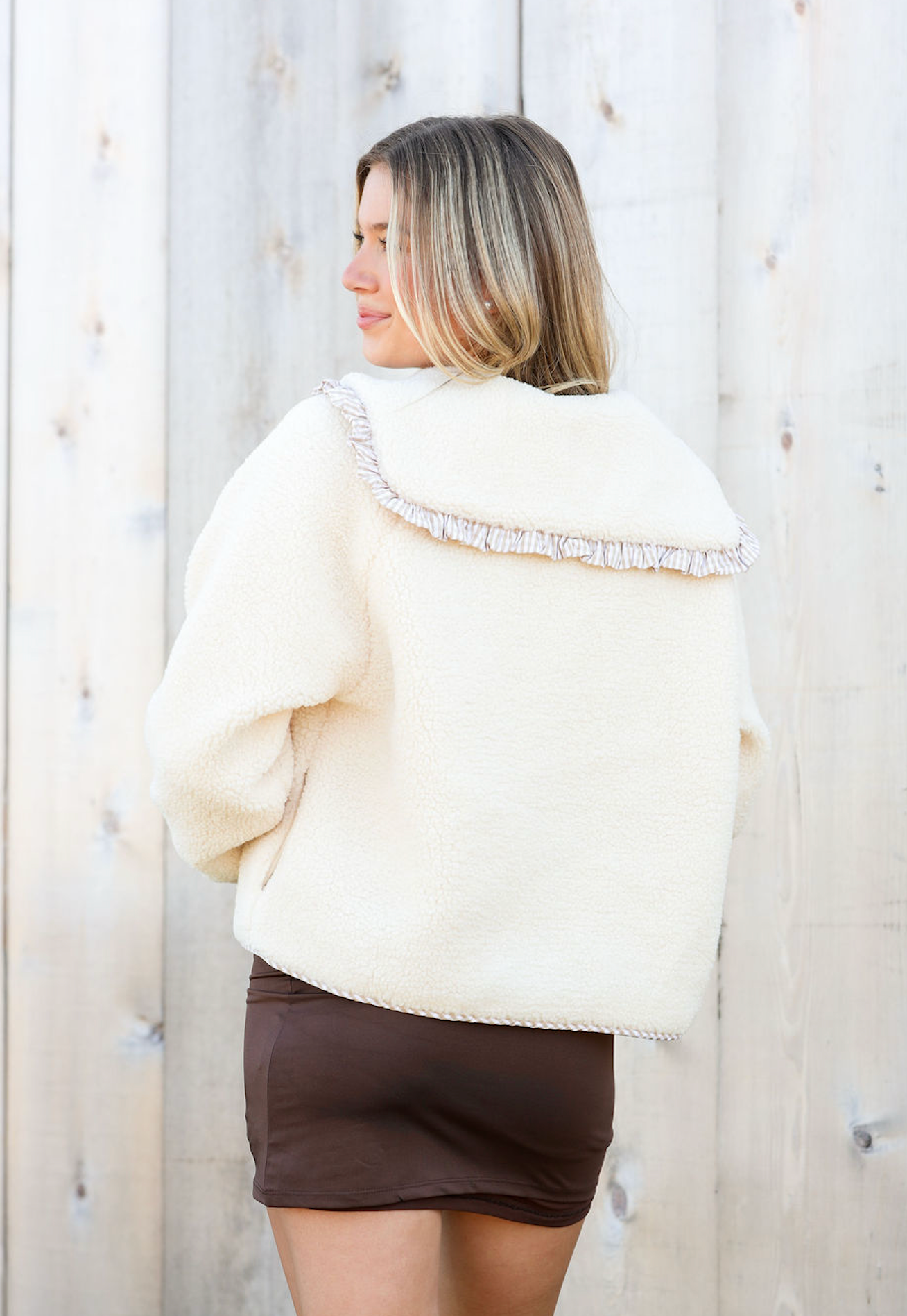 Gingham Sherpa Collared Coat