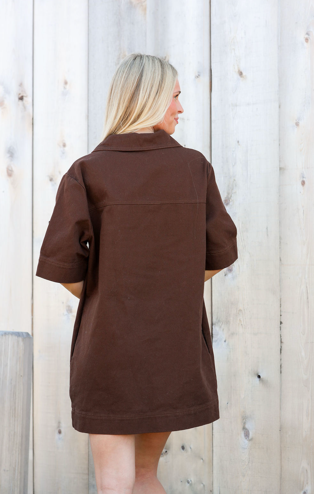 Denim Front Pockets Dress Chocolate