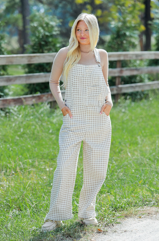 Cream/Taupe Denim Overalls