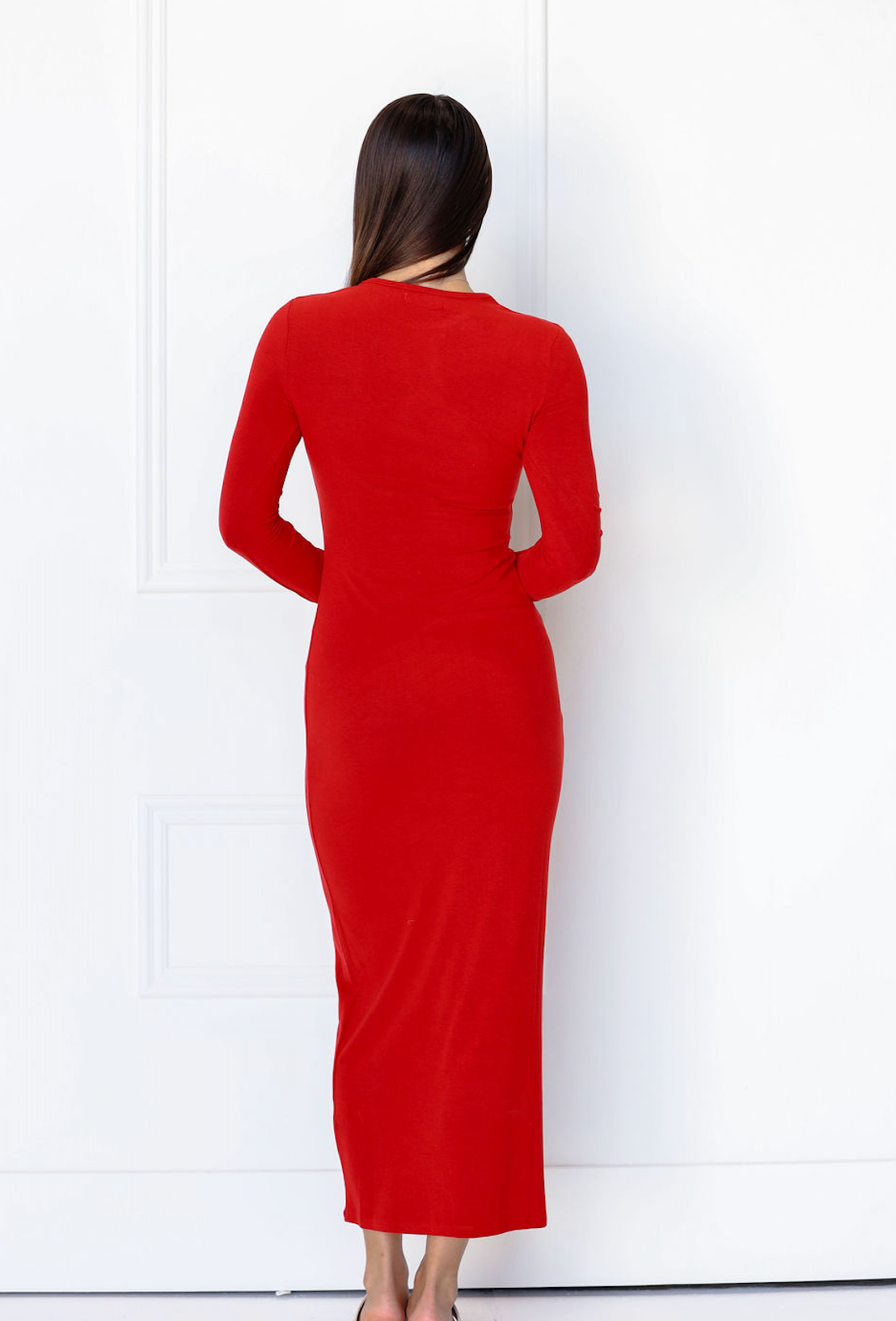 Long Sleeve Knit Maxi Dress Scarlet