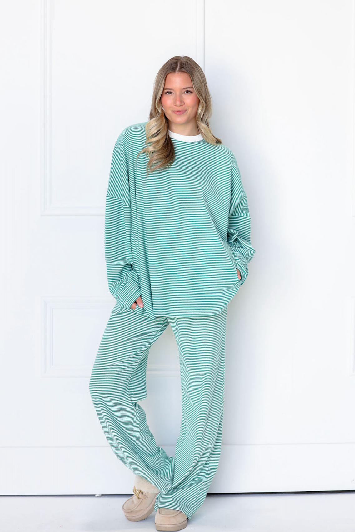 Striped Fleece Lounge Pants Green