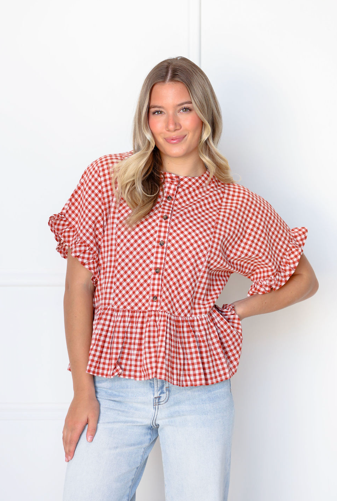 Saylor Gingham Ruffle Top