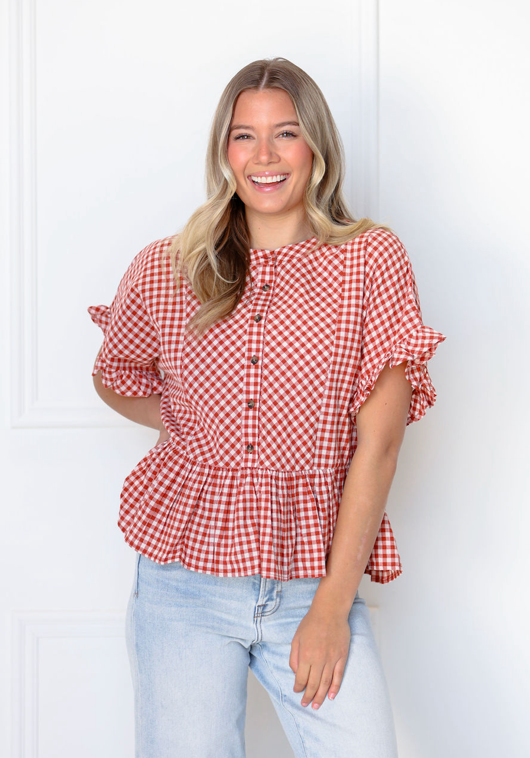 Saylor Gingham Ruffle Top