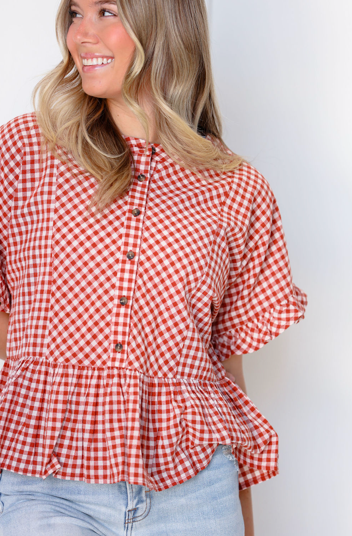 Saylor Gingham Ruffle Top
