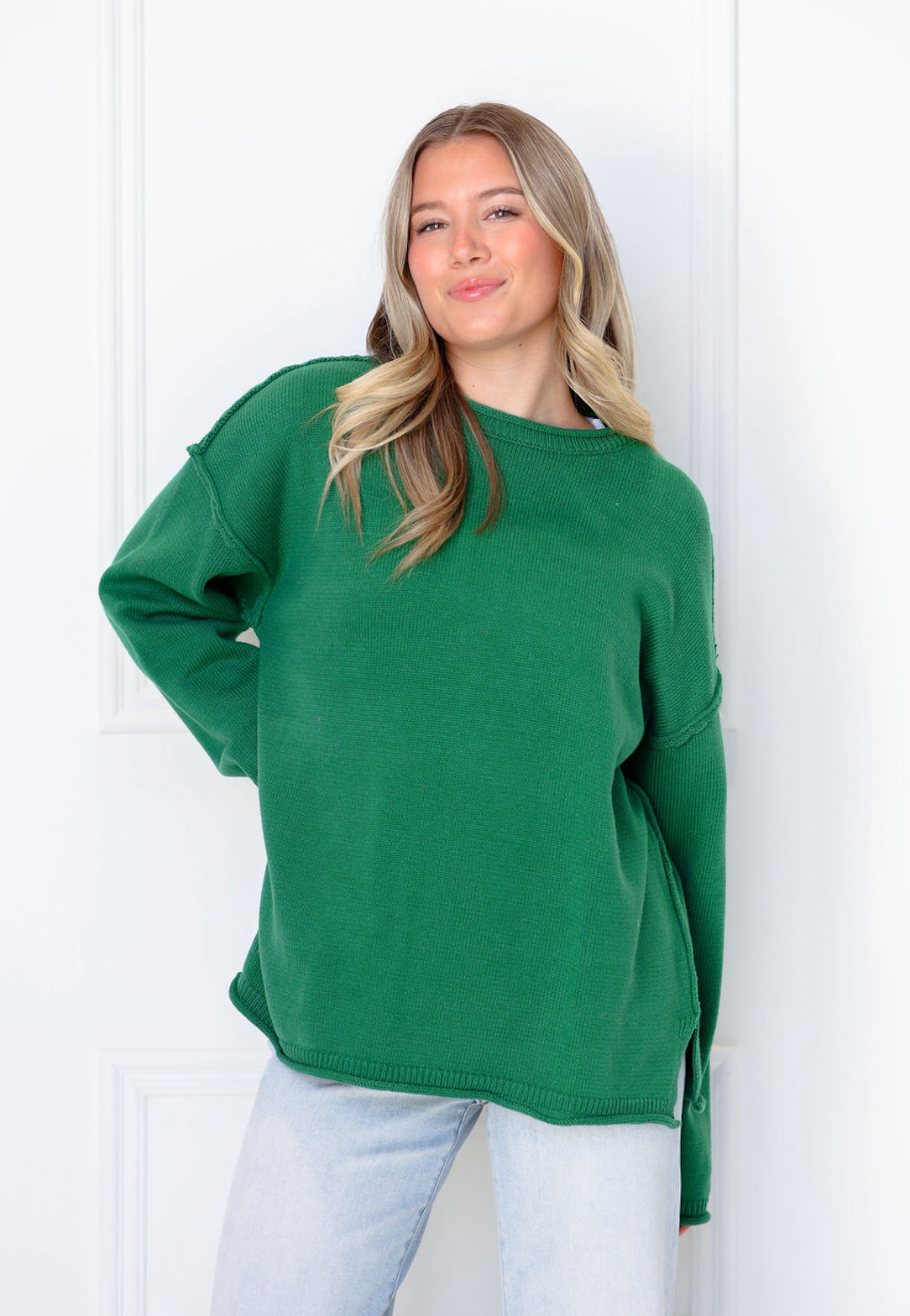Inside Out Roll Neck Pullover Sweater Green