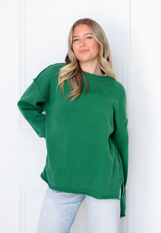 Inside Out Roll Neck Pullover Sweater Green