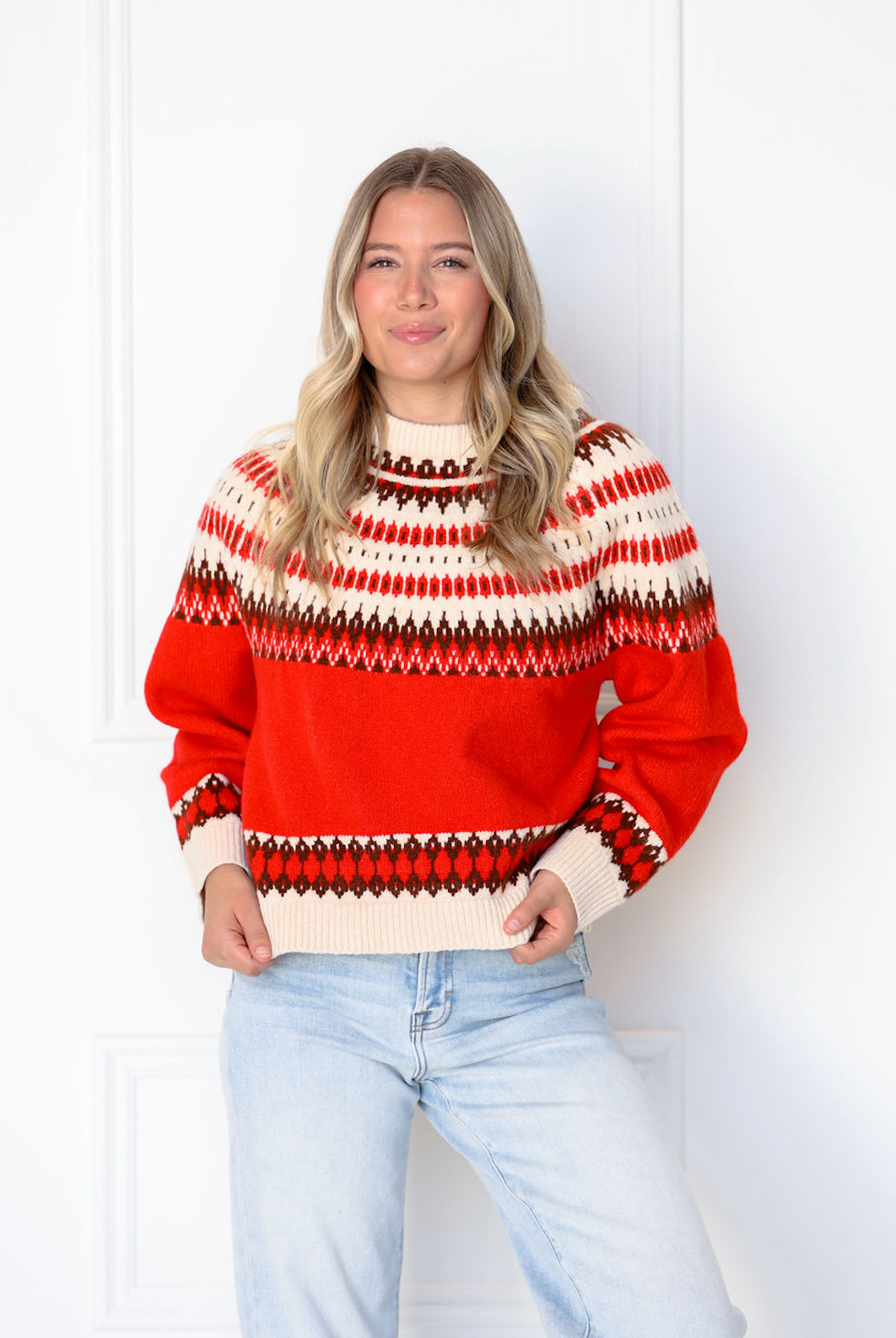 Red Nordic Pattern Sweater