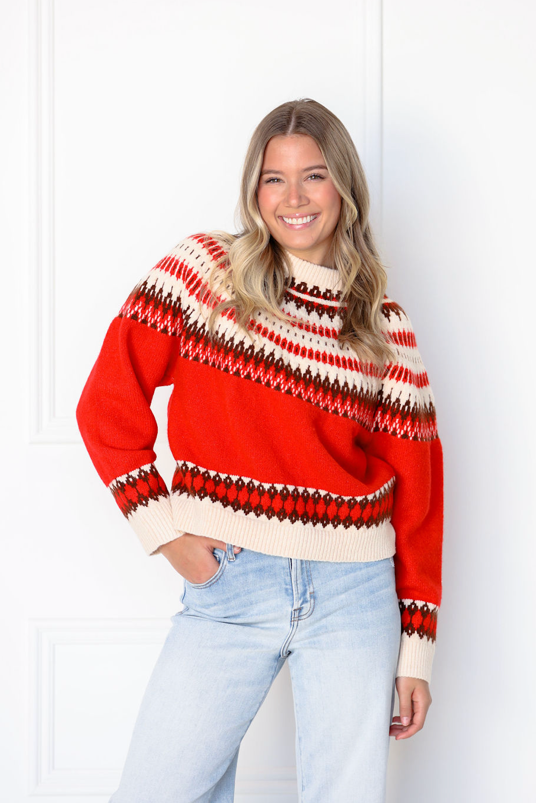 Red Nordic Pattern Sweater