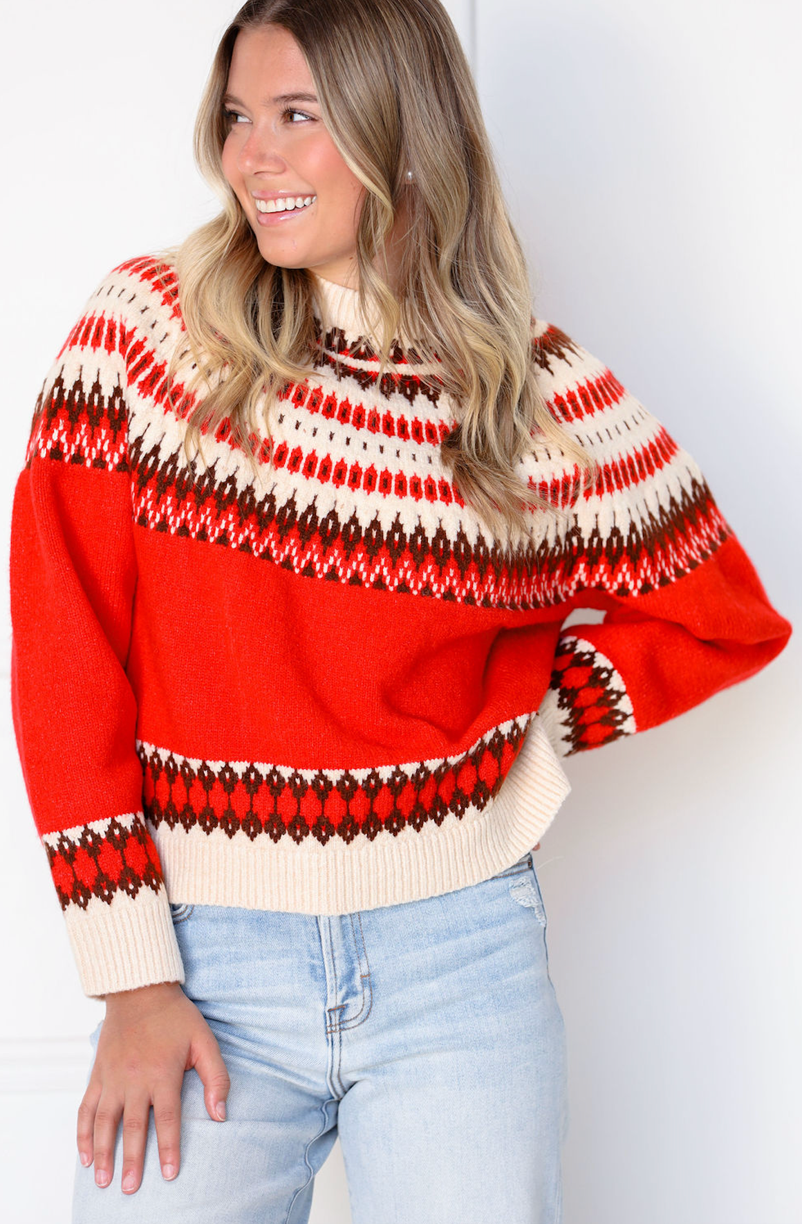 Red Nordic Pattern Sweater