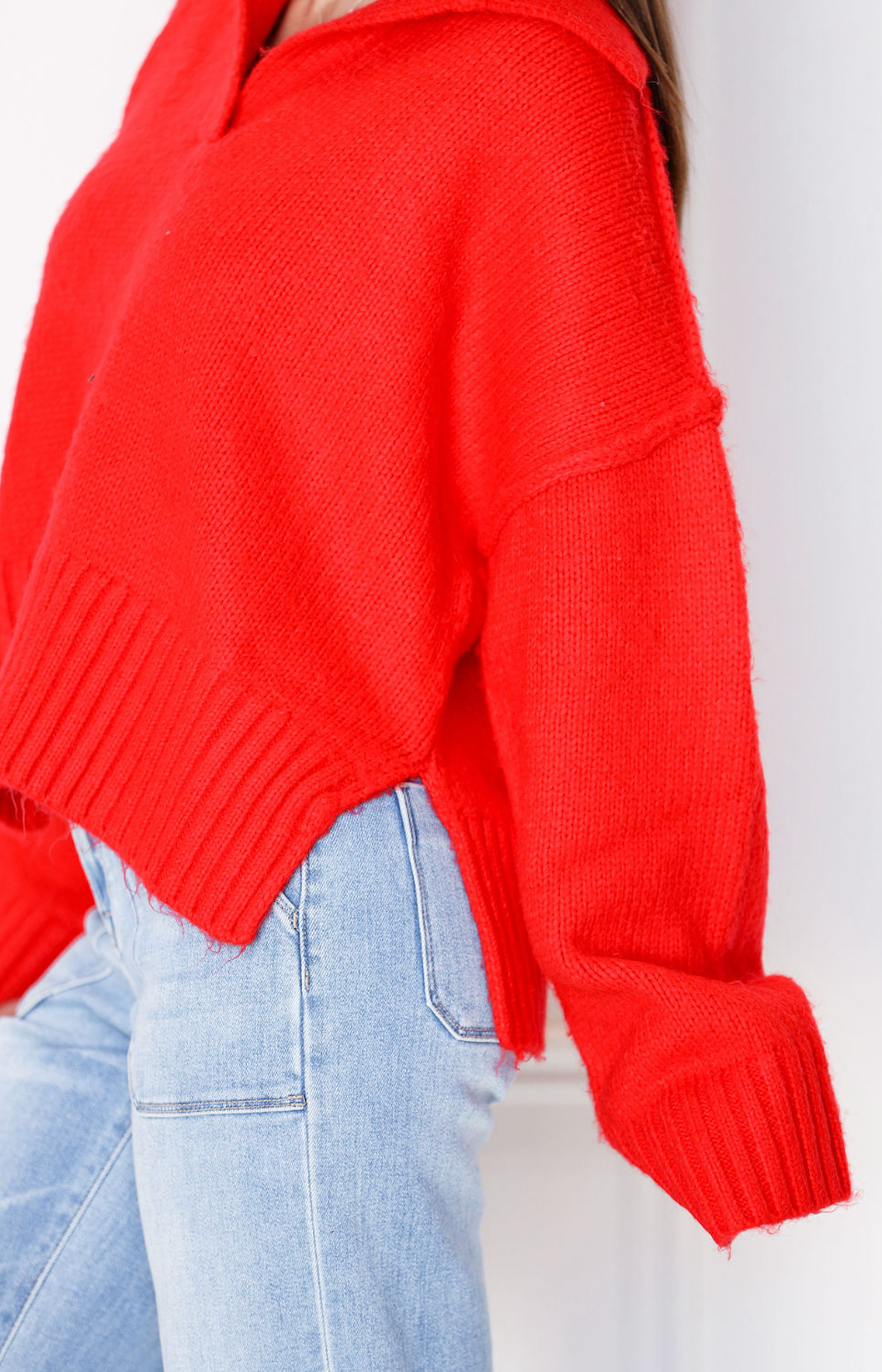 Polo Collar Sweater Cherry