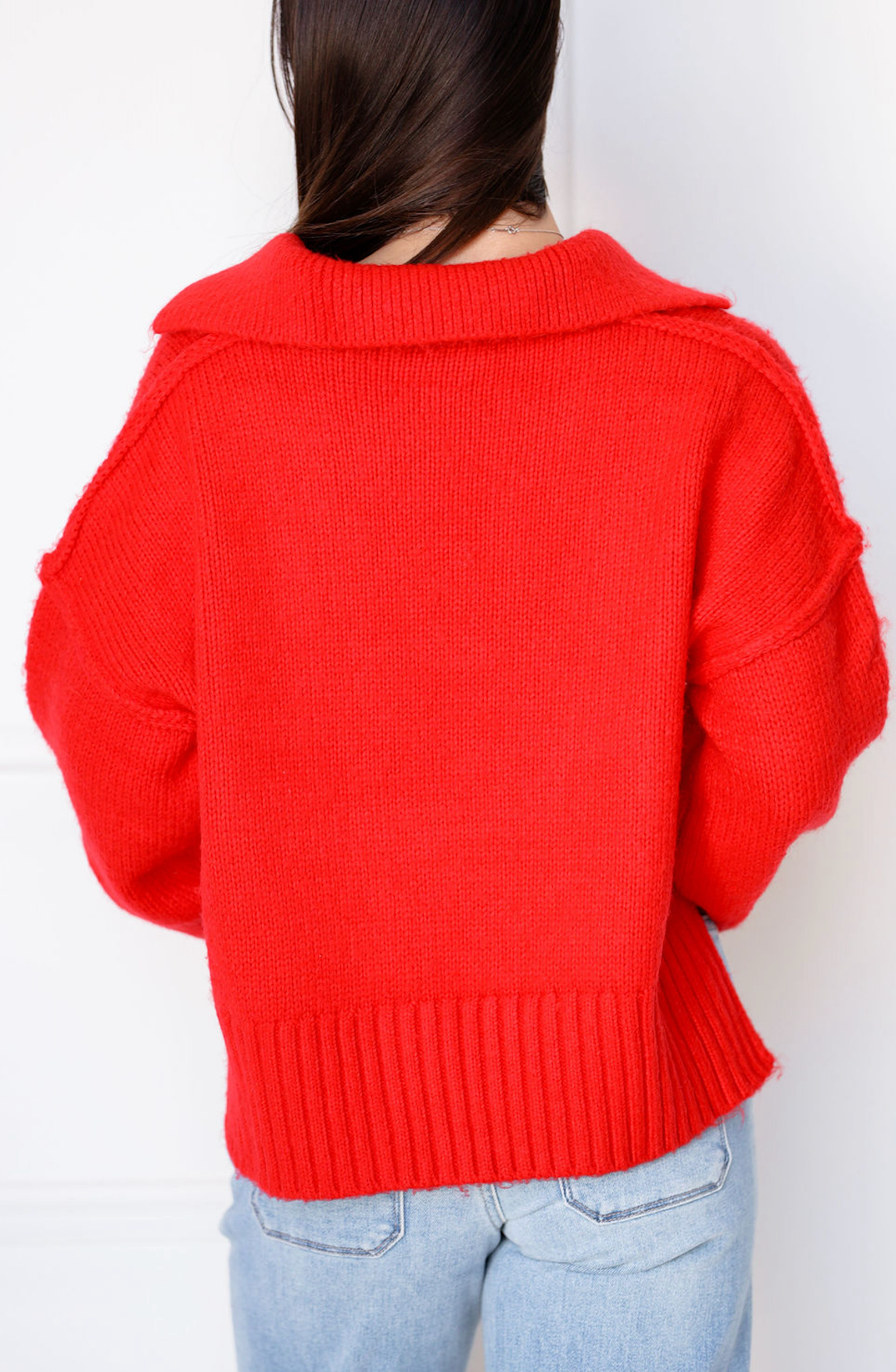 Polo Collar Sweater Cherry