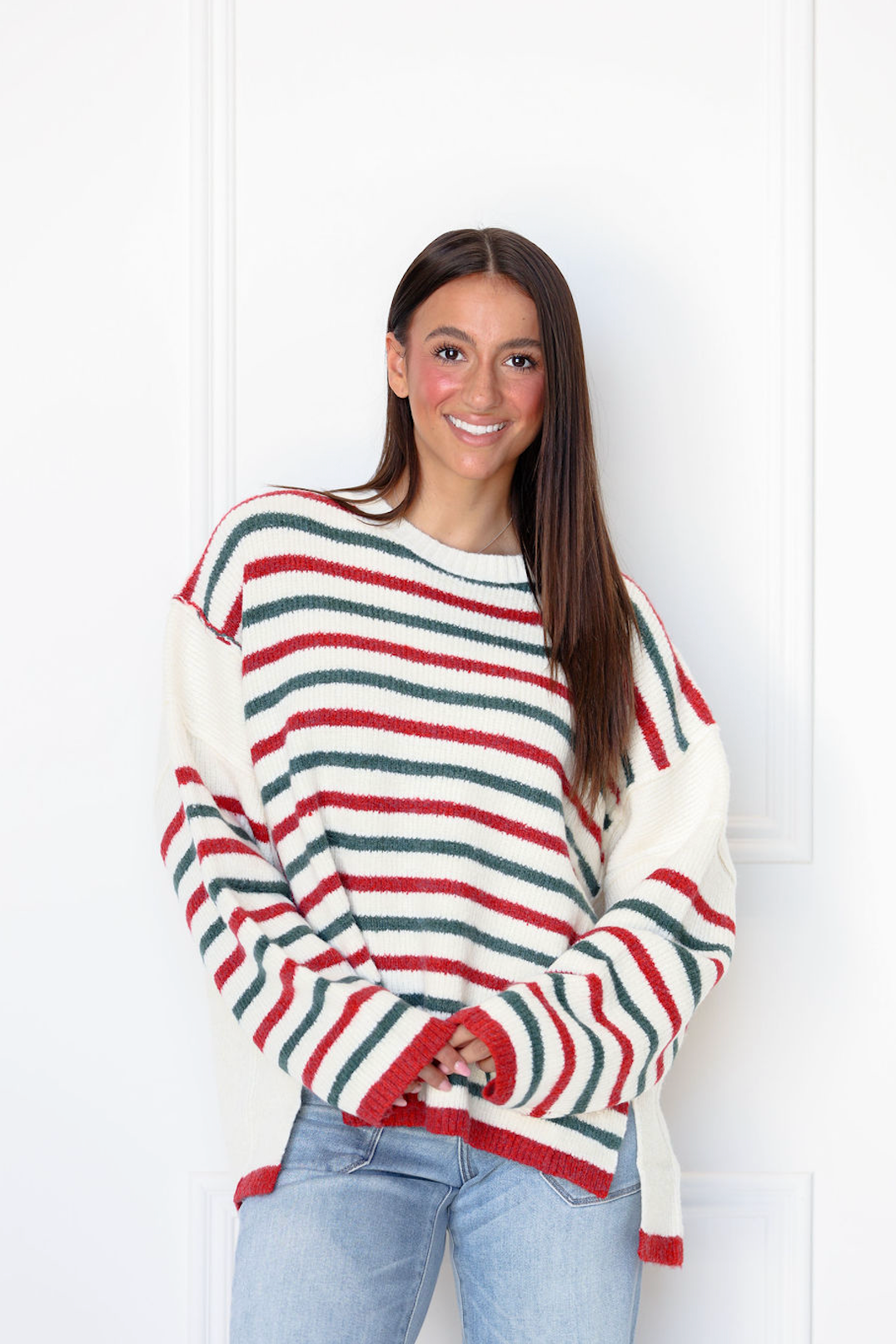 Red & Green Striped Oversize Sweater