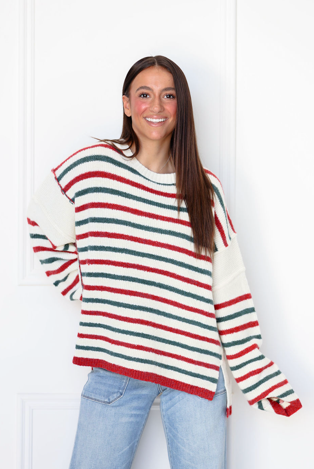 Red & Green Striped Oversize Sweater