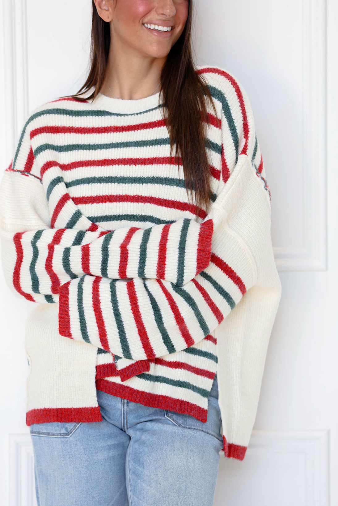 Red & Green Striped Oversize Sweater