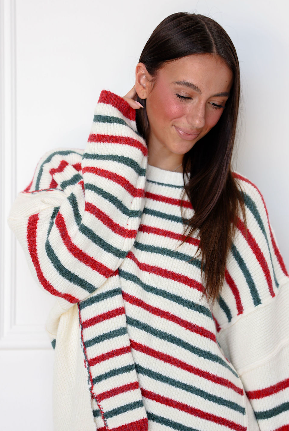 Red & Green Striped Oversize Sweater