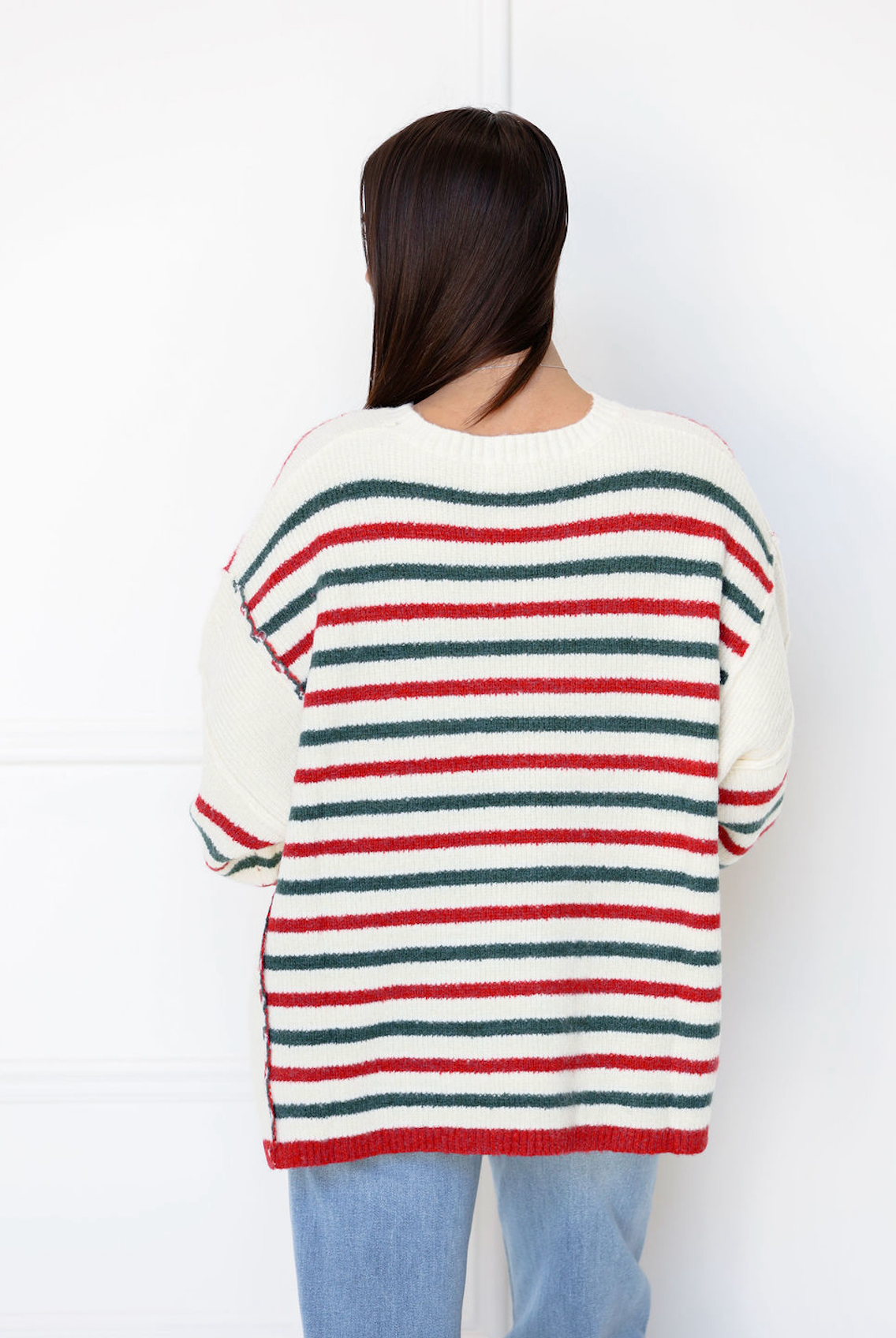 Red & Green Striped Oversize Sweater