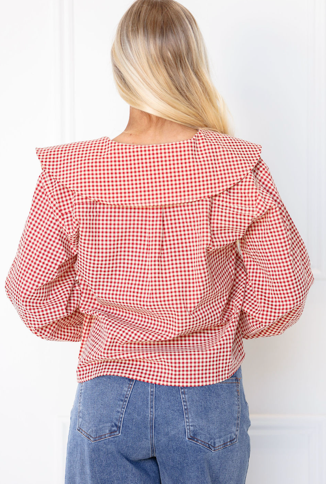 Checker Peter Pan Collar Top Red