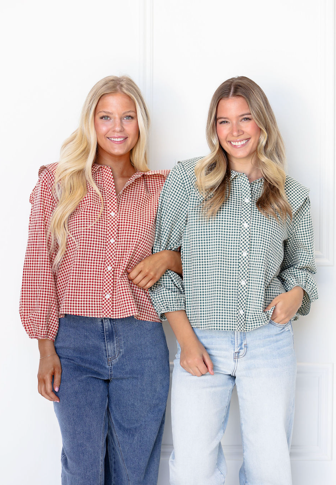 Checker Peter Pan Collar Top Red