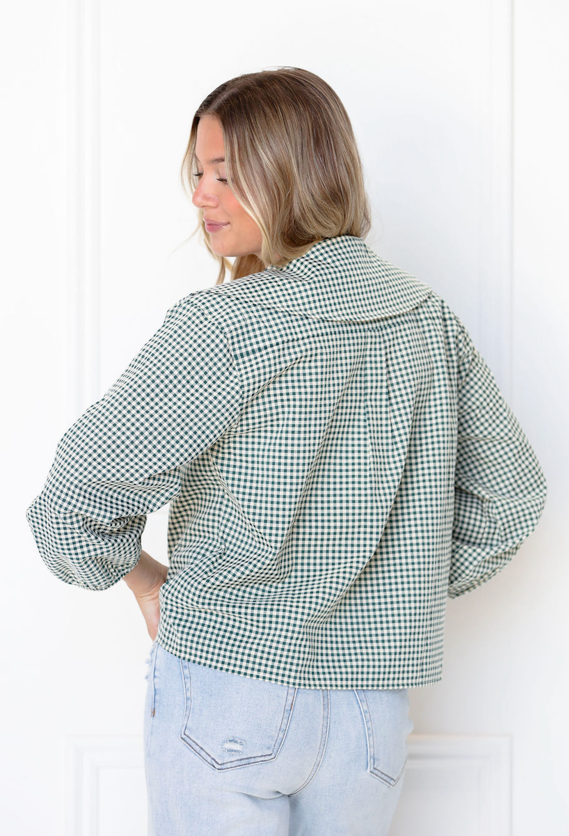Checker Peter Pan Collar Top Green