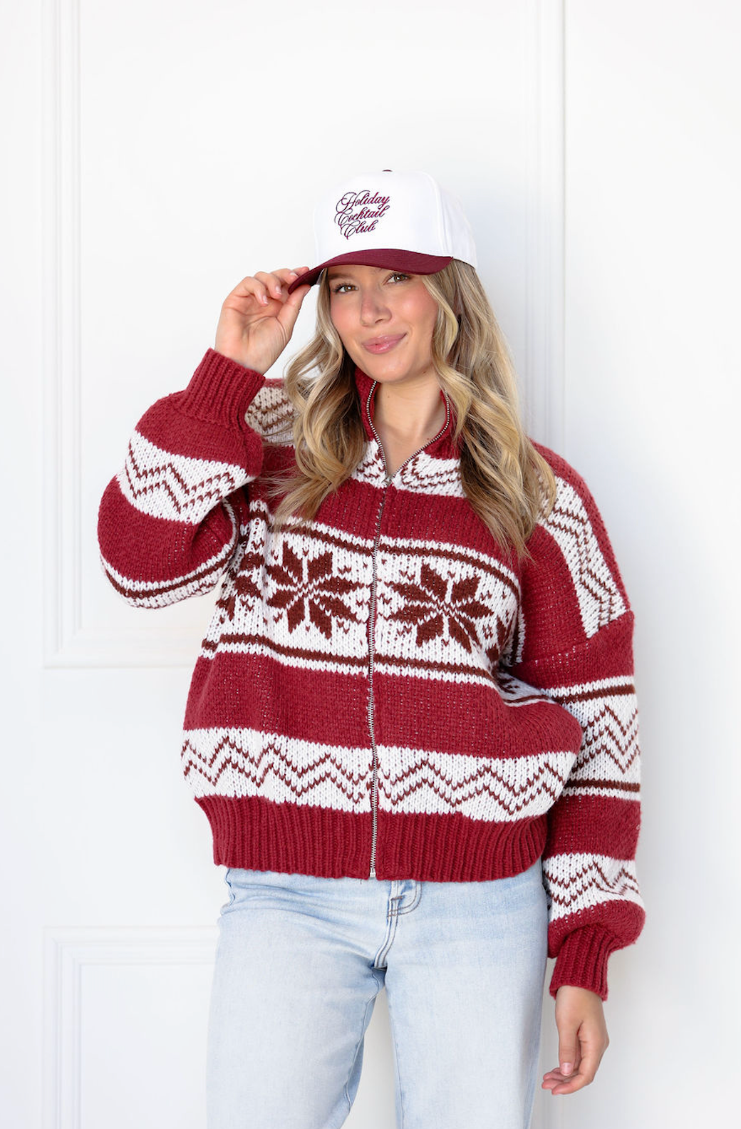 Burgundy Collared Sweater Zip Up